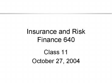 Insurance and Risk Finance 640