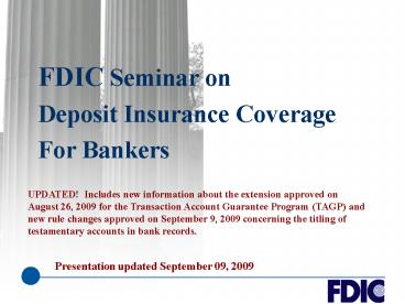 FDIC Seminar on Deposit Insurance Coverage For Bankers