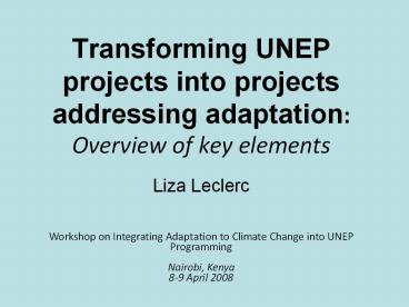 Transforming UNEP projects into projects addressing adaptation: Overview of key elements