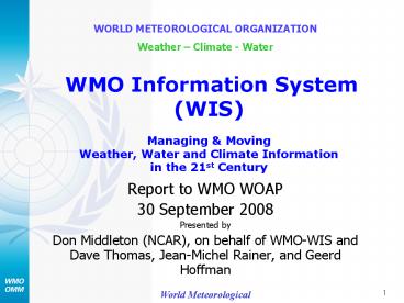 Report to WMO WOAP