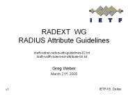 RADEXT WG RADIUS Attribute Guidelines