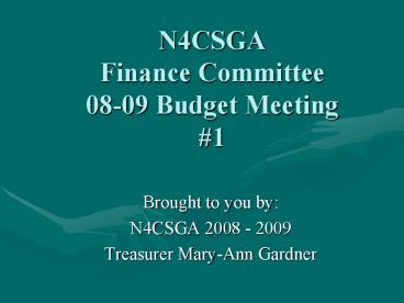 N4CSGA Finance Committee 0809 Budget Meeting