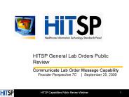 HITSP General Lab Orders Public Review