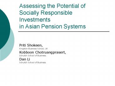 Assessing the Potential of Socially Responsible Investments in Asian Pension Systems
