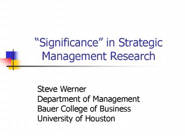 Significance in Strategic Management Research