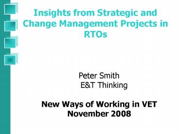 Insights from Strategic and Change Management Projects in RTOs