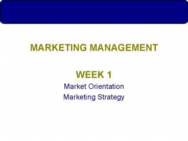MARKETING MANAGEMENT