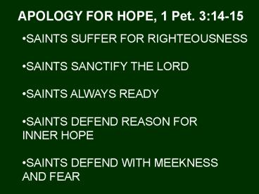 SAINTS SUFFER FOR RIGHTEOUSNESS