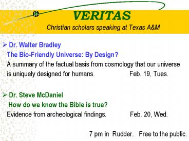 VERITAS Christian scholars speaking at Texas A
