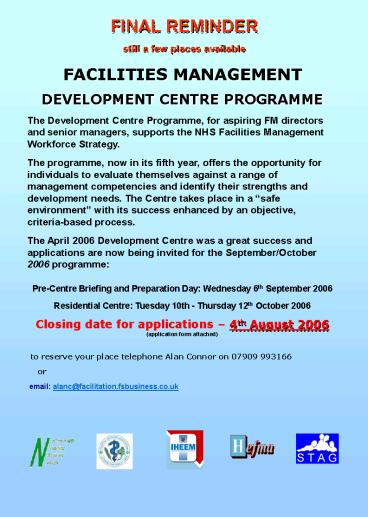 FACILITIES MANAGEMENT DEVELOPMENT CENTRE PROGRAMME