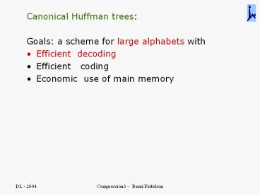 Canonical Huffman trees: