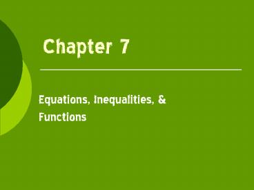 Equations, Inequalities,