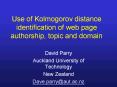 Use of Kolmogorov distance identification of web page authorship, topic and domain PowerPoint PPT Presentation