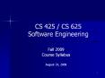 CS 425 / CS 625 Software Engineering PowerPoint PPT Presentation