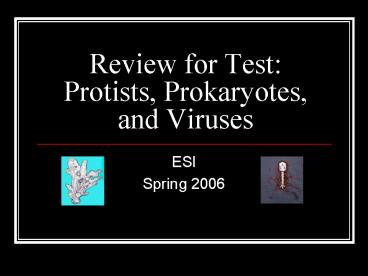 Review for Test: Protists, Prokaryotes, and Viruses