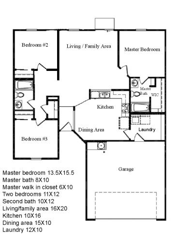 Master bedroom 13.5X15.5 Master bath 8X10 Master walk in closet 6X10 Two bedrooms 11X12 Second bath
