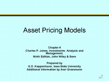 Charles P. Jones, Investments: Analysis and Management,