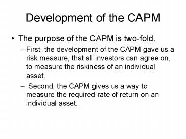 Development of the CAPM