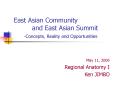 East Asian Community     and East Asian Summit   -Concepts, Reality and Opportunities PowerPoint PPT Presentation