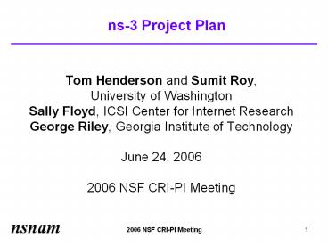 ns-3 Project Plan