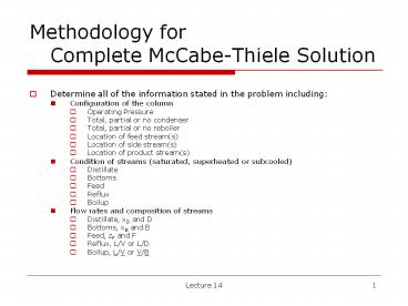 Methodology for  Complete McCabe-Thiele Solution