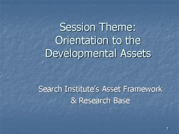 Session Theme: Orientation to the Developmental Assets
