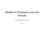 Models in CM physics uses and misuses