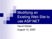 Modifying an Existing Web Site to use ASP.NET