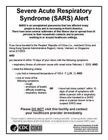 Severe Acute Respiratory Syndrome SARS Alert