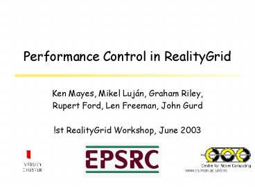 Performance Control in RealityGrid