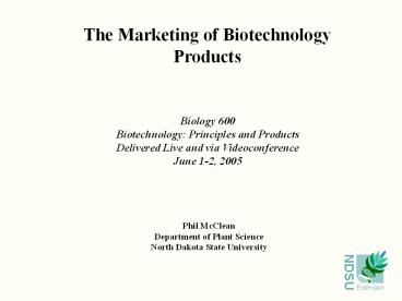 The Marketing of Biotechnology
