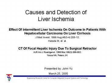 Causes and Detection of Liver Ischemia