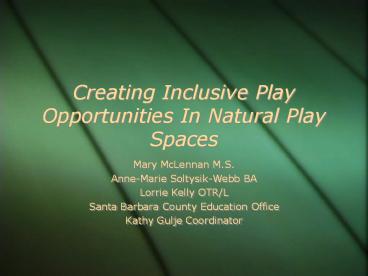 Creating Inclusive Play Opportunities In Natural Play Spaces