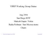 VRRP Working Group Status