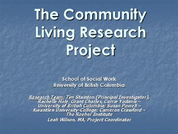 The Community Living Research Project