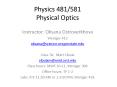 Physics 481/581 Physical Optics PowerPoint PPT Presentation