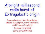 A bright millisecond radio burst of Extragalactic origin