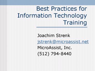 Best Practices for Information Technology Training