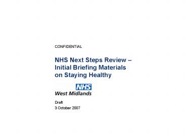 NHS Next Steps Review Initial Briefing Materials on Staying Healthy