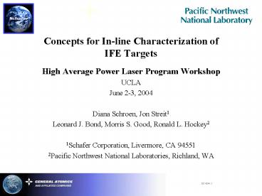 Concepts for In-line Characterization of IFE Targets