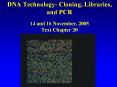 DNA Technology- Cloning, Libraries, and PCR 14 and 16 November, 2005 Text Chapter 20 PowerPoint PPT Presentation