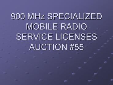 900 MHz SPECIALIZED MOBILE RADIO SERVICE LICENSES AUCTION