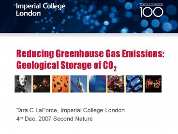 Reducing Greenhouse Gas Emissions: Geological Storage of CO2