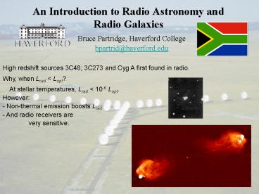 An Introduction to Radio Astronomy and Radio Galaxies