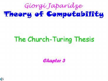 The ChurchTuring Thesis