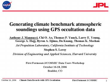 Generating climate benchmark atmospheric soundings using GPS occultation data