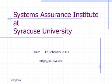 Systems Assurance Institute at Syracuse University
