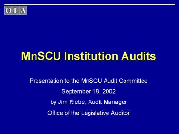 MnSCU Institution Audits