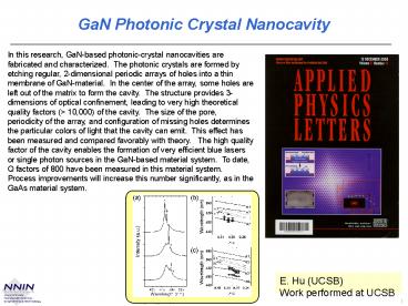 GaN Photonic Crystal Nanocavity