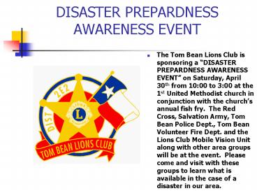 DISASTER PREPARDNESS AWARENESS EVENT
